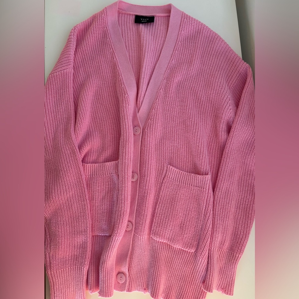 Vici - Oversized Pink Women's Cardigan w/3 Button Closure